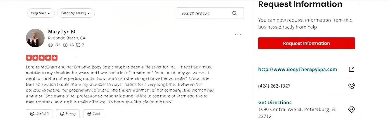 A review about body stretch massage from yelp